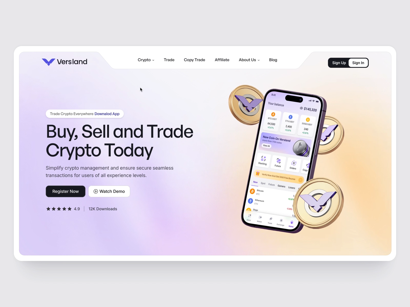 Crypto Interactive Landing Page 3d blockchain coin crypto exchange interaction spline trade