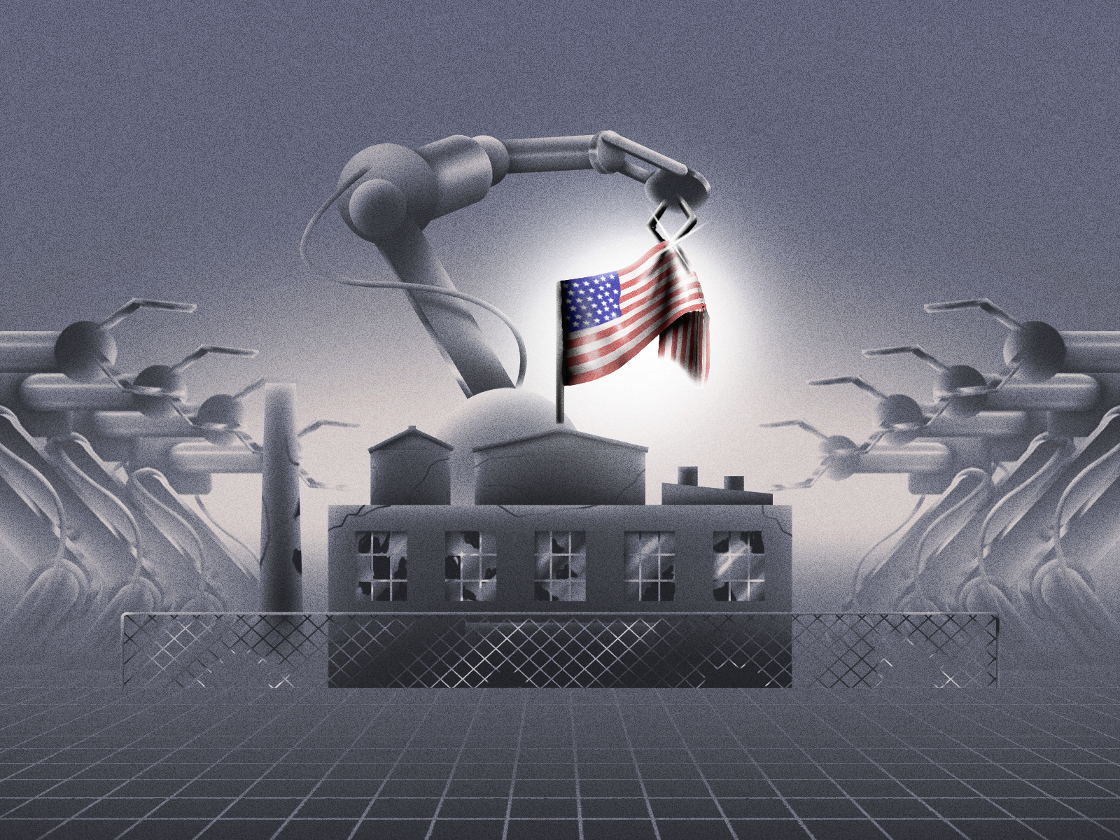 Why Can't America Build? america arm build china cyberpunk editorial flag illustration industry noise retro robot surreal usa vintage