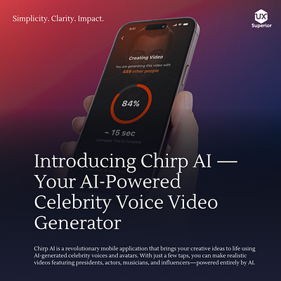 Your AI-Powered Celebrity Voice Video Generator aimedia creativetechnology deepfaketech designstudio digitalexperience entertainmenttech generative design mobile app mobileapps productdesign socialmediatools syntheticmedia uidesign ux superior uxagency uxdesign voice ai