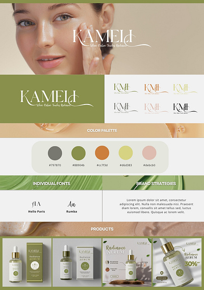 Brand Identity Design For KAMELI ai brandidentitydesign branding graphic designing packeging designing product designing skincare