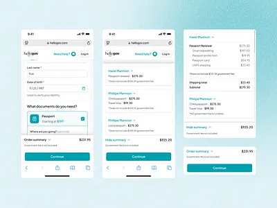 📱 HelloGov – Mobile Checkout Order Summary (Exploration) add to basket add to cart cart crm cvs ecommerce egov government mobile basket mobile checkout mobile checkout cart mobile ecommerce mobile order summary order summary passport passport application passport service progress step by step summary