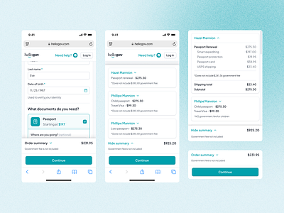 📱 HelloGov – Mobile Checkout Order Summary (Exploration) add to basket add to cart cart crm cvs ecommerce egov government mobile basket mobile checkout mobile checkout cart mobile ecommerce mobile order summary order summary passport passport application passport service progress step by step summary