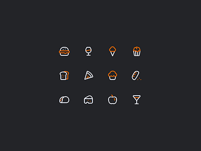 Food & Drink Icons apple bread burger cake cheese glass ice cream icon martini pizza pop corn taco wine