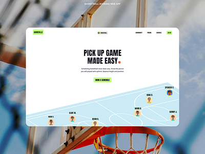 Basketball booking web app landing page appdesign basketball blue booking branding dailyui graphic design green interfacedesign landingpage modern product productdesign sports ui ux website