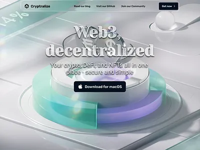 Cryptralize — Web3 Decentralized Finance Landing Page 3dui blockchainui cryptoapp cryptodesign decentralizeddesign defi figmadesign glassmorphism landingpage moderninterface nftplatform popular ui ux uxuidesign web3