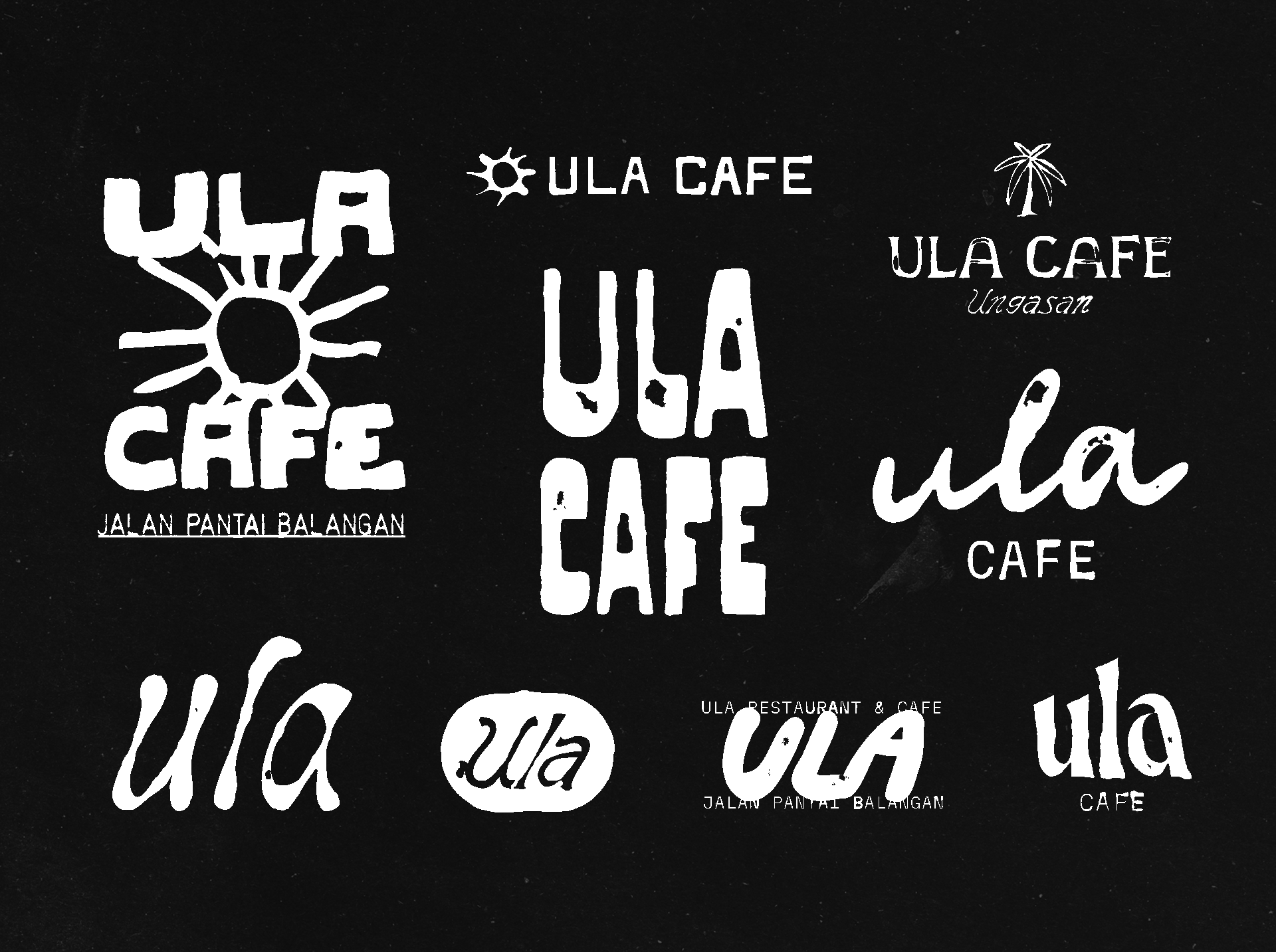 ULA Cafe balinese design beach branding branding cafe branding cafe logo coffee shop logo design restaurant logo rough type tropical branding vintage surf