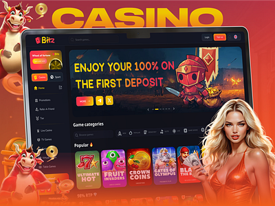 Redesign Bitz Casino Gambling Website betting cards casino casino app casino game gambling ui lucky luxury money roulette slot machine ui design vegas