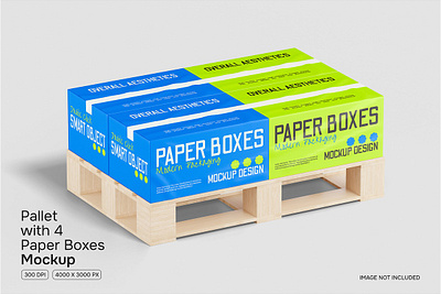 Pallet with 4 Paper Boxes Mockup PSD box box mockup branding design illustration macbook mockup mockup packaging template ui