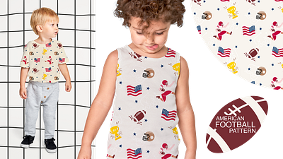 American Football-Themed Pattern for Children’s Products vibrant childrens pattern.