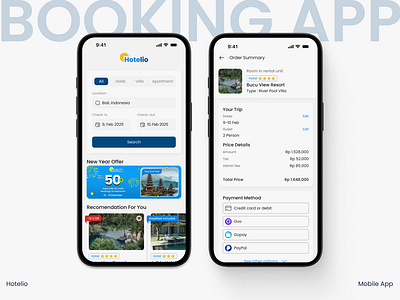 Hotel Booking App accomodation appartment bali booking bookingapp homepage hotel offer ordersummarry payment method plus jakarta sans trip ui villa