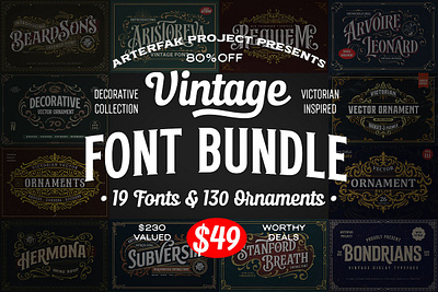 Vintage Font Bundle & Ornaments bold branding design font font bundle illustration modern retro serif victorian vintage vintage font vintage font bundle ornaments