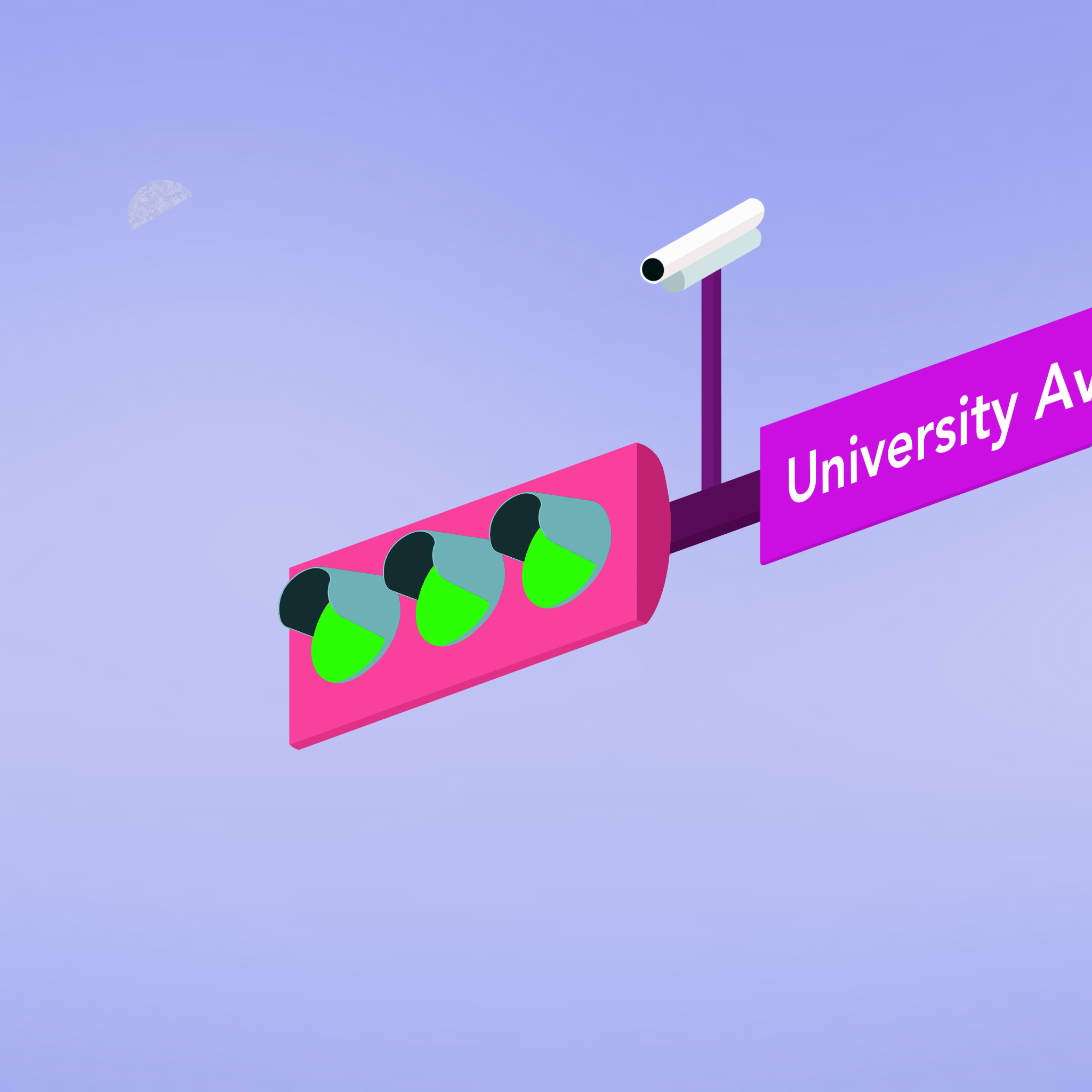 Green Light 3d 3d illustration art daylight design design concept digital art digital illustration green light half moon illustration intersection isometric isometric art isometric illustration neon procreate traffic light