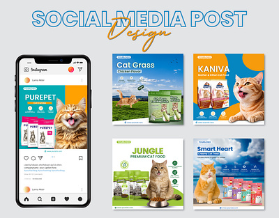 🐾 Cat Food Social Media Design | Pet Brand Marketing Posts adobe illustrator adobe photoshop behance project graphic design graphic designer lamia akter
