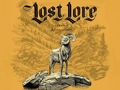 Lost Lore tequila engraving etching intaglio vector illustration wodcut