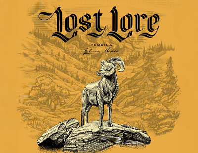 Lost Lore tequila engraving etching intaglio vector illustration wodcut