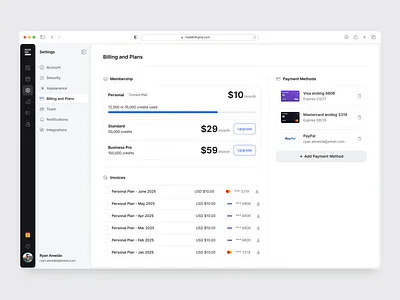 Billing and Plans Settings - Designed with MadeinFigma billing billing settings design design system figma made in figma madeinfigma membership settings payment methods plans pricing settings ui ui design ui designer ui kit ux ux design web design website design