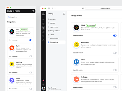 Integration Settings - Designed with MadeinFigma admin panel apps connect connect apps design design system figma integration settings integrations made in figma madeinfigma settings ui ui design ui designer ui kit ux ux design web design website design