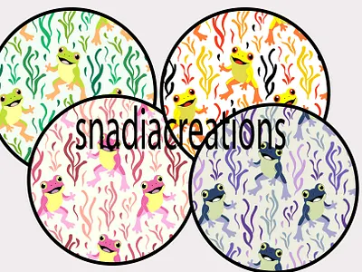 Playful Frogs colorful cute fabric designer frogs fun home decor joy kids design minimalist modern nature nursery decor playful seamless pattern seaweeds textile pattern designer underwater vector wallpaper design