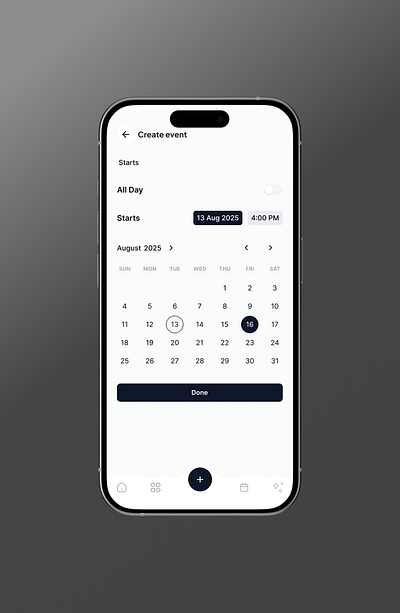Create Event calendar app calendar ui clean design create event dark mode ui date picker event planner event scheduling material design minimal ui mobile calendar mobile ui modern ui productivity app task manager time selector ui design ui inspiration user interface ux design