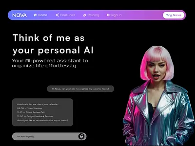NOVA – Your Everyday AI Companion 🚀 3d 3d modeling ai website design animation best design 2025 glassmorphic ui design graphic design latest design trends micro interaction motion graphics top 10 website design ui