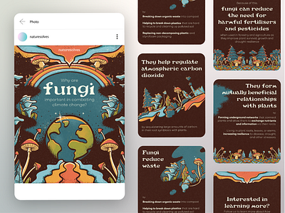 Fungi climate champions instagram post climate change design drawing earth earthy fungi illustration instagram mushroom mushrooms pollution psychedelic retro social media sustainability sustainable vintage