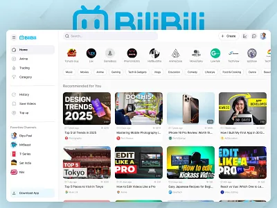 Bilibili – Video Platform Redesign anime platform bilibili bilibili redesign channel chinese app redesign dashboard ui design concept entertainment app minimal ui modern interface platform revamp product design revamp streaming app ui uiux design video video platform web design youtube youtube redesign