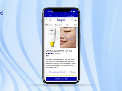 Supergoop - Smaller Product Images with Expandable Functionality ecommerce mobile design ui ux web design