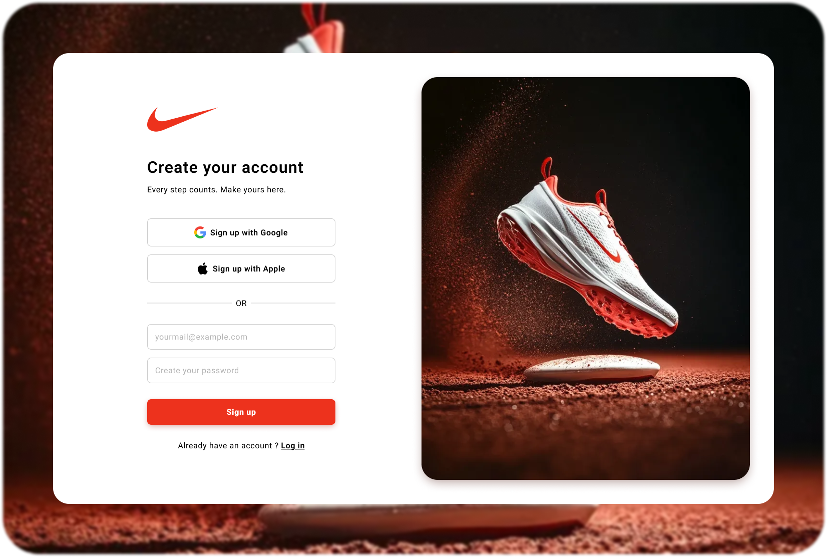 Example of Nike Sign up page