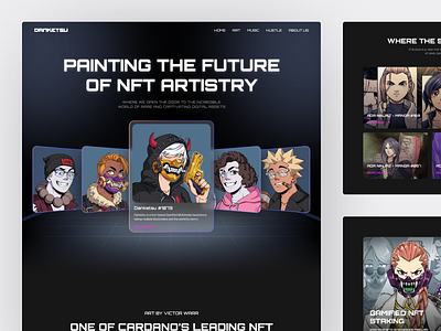 Danketsu - NFT Landing Page blockchain characters crypto cryptoart cryptocurrency dark dark theme illustration landing page marketplace minimalist nft nft market opensea token ui ui design ux web design website
