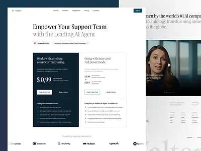 Walters - AI Agent Website ai animation clean design digital internet landing page modern motion graphics pricing card pricing page pricingandplans saas technology ui uidesign ux uxdesign web analytics website