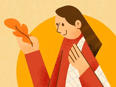 Autumn Illustration art autumn cute fall flat girl illustration leaves orange rustic yellow