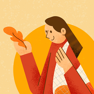 Autumn Illustration art autumn cute fall flat girl illustration leaves orange rustic yellow