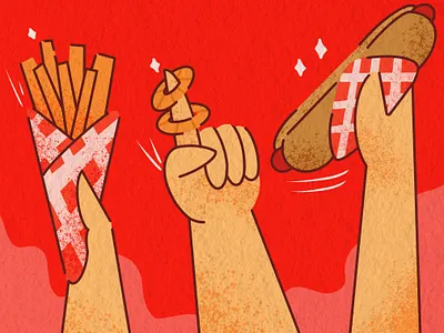 Fast Food cute delicious fast food fried hand hotdog illustration onions potato