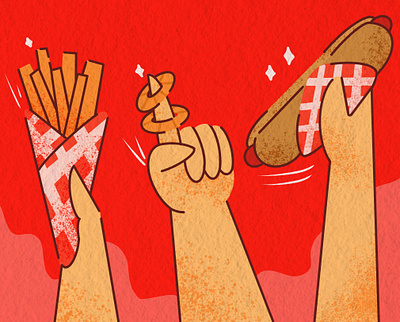 Fast Food cute delicious fast food fried hand hotdog illustration onions potato