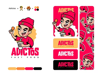 Adictos - Logotipo Fast Food 🔥 branding design graphic design illustration logo mascot logo typography vector