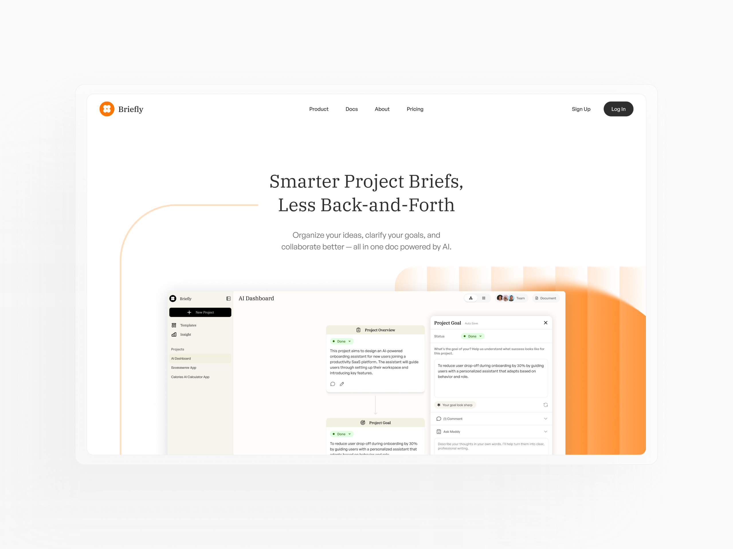Briefly - AI Document Generator ai dashboard footer hero home page pricing review ui ux web app website