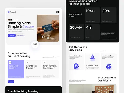 Banking Website Landing Page – Amount X bank banking fintech interface leanding page popular product service startup ui ux web