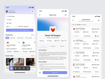 Jobsleek - Job Finder Mobile App UI designios detailscompany finderjob job jobhunter mobile mobileapp mobileui portaljob searchjob ui uidesign uiux uxdesign
