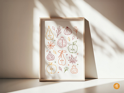 Hand Drawn Autumn Poster apple autumn botanical doodle fall floral fruit garden hand drawn harvest illustration leaves line art pear poster season vector whimsical