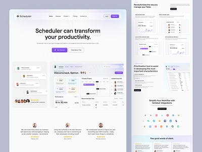 Scheduler - Task Management Website UI Design Clean & Intuitive design landing page design product design productivity app productivity tool project management saas dashboard saas design saas startups startup ui task management task manager to do list ui uiux design ux uxui web design workflow