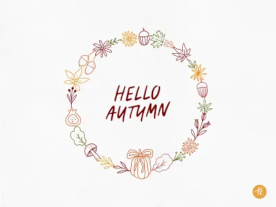 Hand Drawn Autumn Wreath acorn autumn doodle fall floral flower hand drawn harvest harvesting illustration line art maple leaf mushroom pumpkin thanksgiving vector wreath
