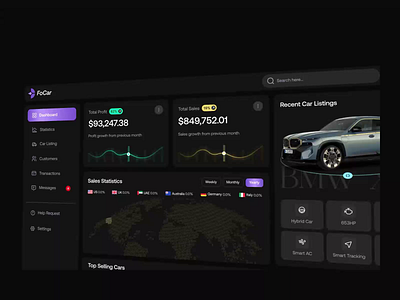 Car Sales Management - Dashboard Design automotive dashboard car management ui dark mode ui dashboard dashboard design dashboard ui data visualization design datavisualization design concept focotik minimalist dashboard mobile dashboard saas saas dashboard smart car management ui design ui ux design ux for automotive web app website design