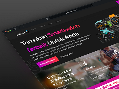 🚀 Garmin Landing Page – UI Exploration animation dark mode fitness gradient landing page loading modern run running smartwatch sport ui ux watch website