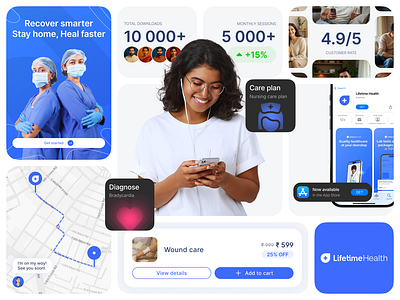 🩺 LifetimeHealth – Mobile UI for Home Healthcare app app design bento biotech branding clinic design figma flat health health tracking healthcare healthtech interface medicine mobile app online medicine ui ux