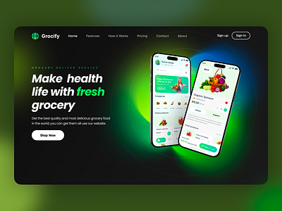Grocery Landing Page UI cleanui darkmodeui designinspiration ecommerceui foodapp freshdesign groceryapp grocerydelivery healthyliving herosection landingpage mobileappui modernui productdesign responsivedesign uidaily uiuxdesign userinterface visualdesign webdesign