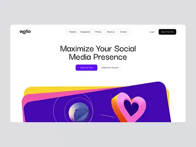 Landing page design for a social media management platform ai animation design fintech interaction landing page minimal outcrowd saas smm ui web web design web development webflow website design