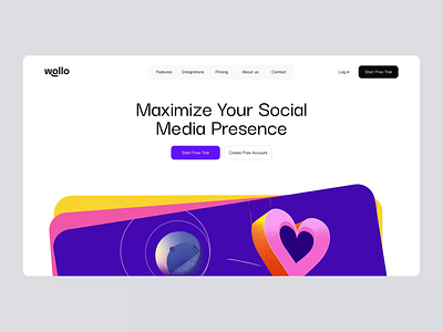 Landing page design for a social media management platform ai animation design fintech interaction landing page minimal outcrowd saas smm ui web web design web development webflow website design