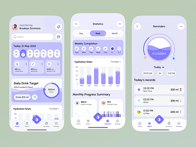 Smart Water Reminder & Tracker App app design daily water ui drink water fitness fitness water health reminder hydrate app hydration mobile mobile app water water alert water app water intake water tracker