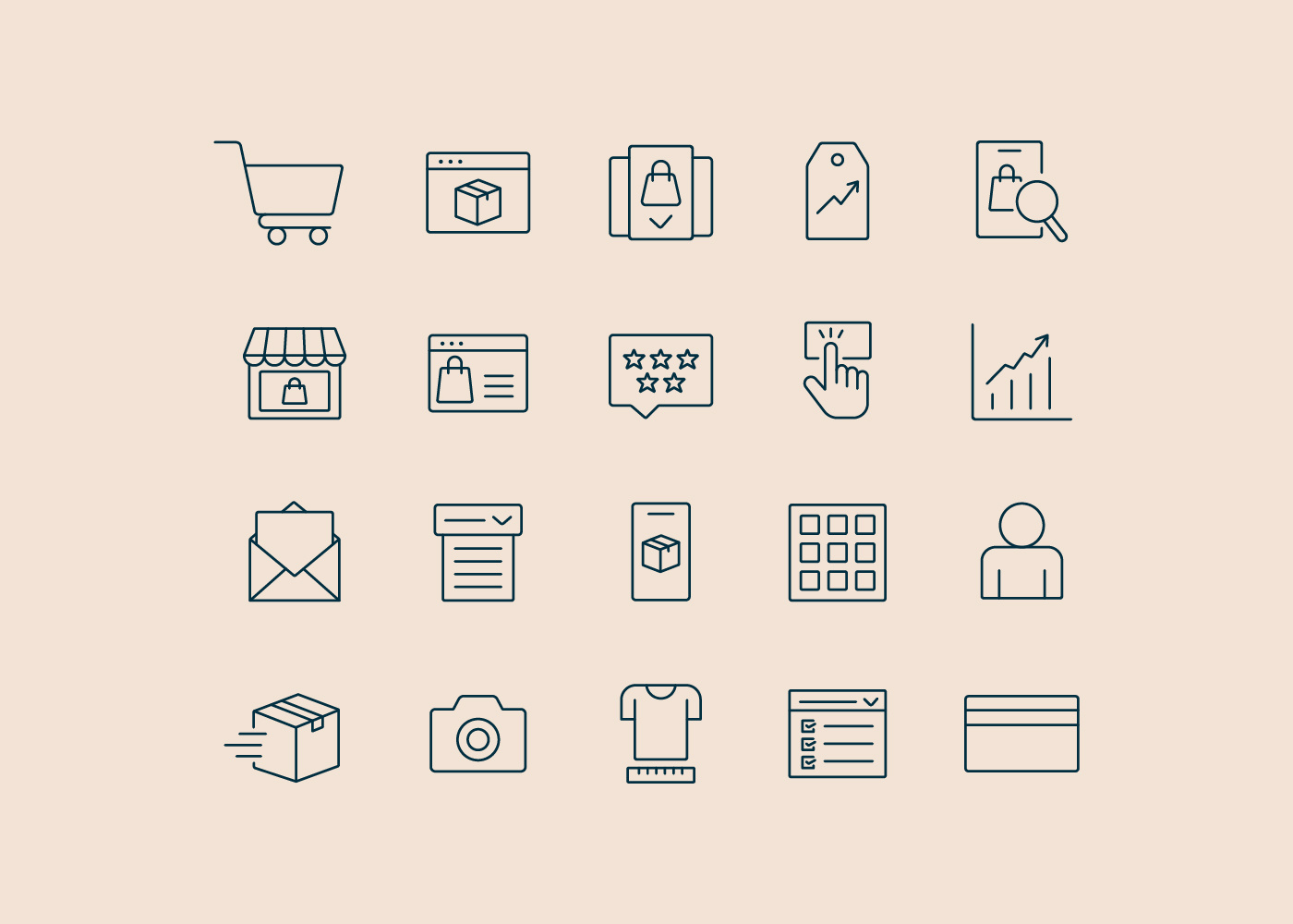 E-commerce Line Icons – Minimalist Shopping Set app e commerce icons flat icon design icon set iconography icons line line icons mobile commerce online shopping product search shopping interface smart cart ui ux design website icons