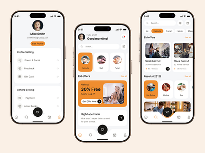 Barber and Beauty Salon Booking Mobile App barber app concept barber booking barbershop app beauty app beauty salon beauty salon design best hair salon best hair salon appointment app calender hair cut hair dresser app hair saloon haircut app ios app mobile app salon app salon booking salons services shaves skincare